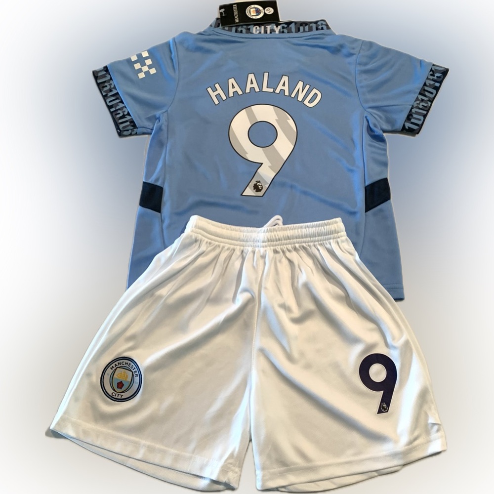 Haaland Kids Soccer Jersey Set Manchester 2 Piece Kit Toddler & Youth Sizing